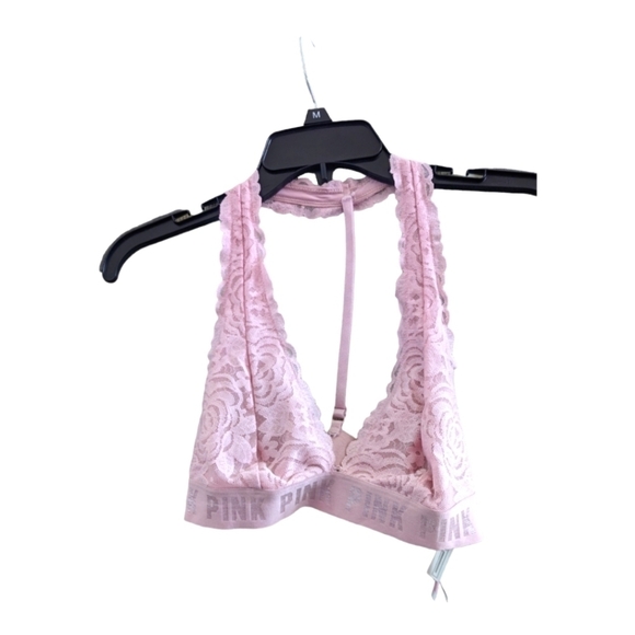 PINK Victoria's Secret pale pink lace bralette size medium GUC - Picture 1 of 5